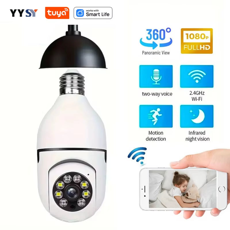 Tuya Smart Home 2.4G E27 Bulb Wifi Surveillance Camera HD Night Security Video Surveillance Supprt Two Way Audio Mobile Motion