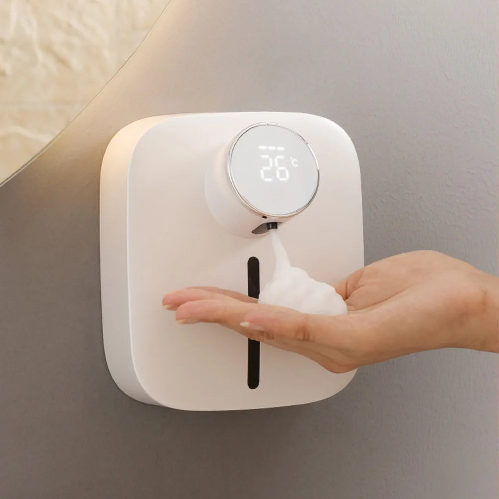 Wall-Mounted Automatic Soap Dispenser Multifunctional Infrared Sensor LED Digital Display Touchless Foam USB Rechargeable